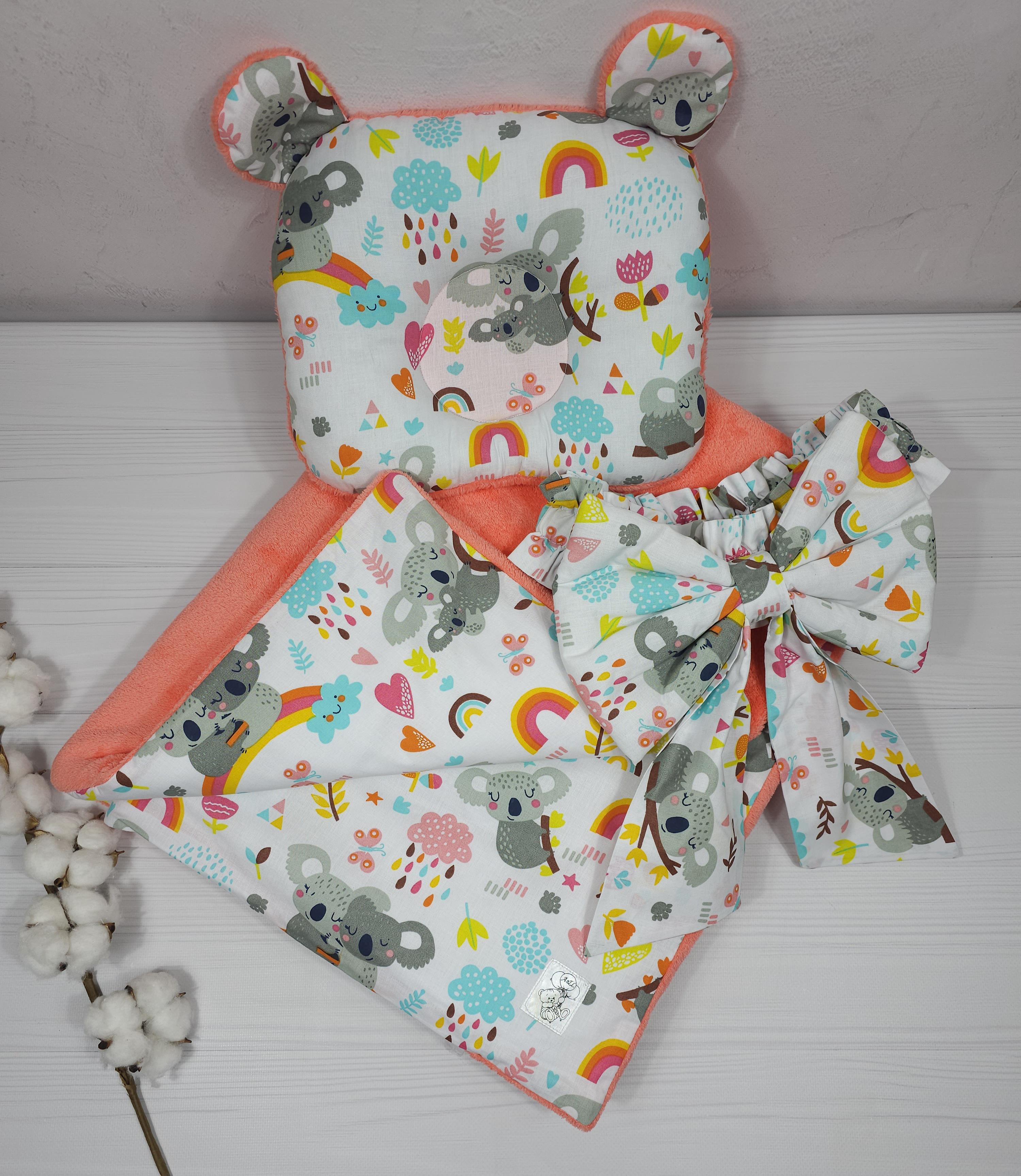 Плед a.l.babybox Коалы на радуге с бантом со съемным утеплителем и подушкой Оранжевый (NA 18243706)