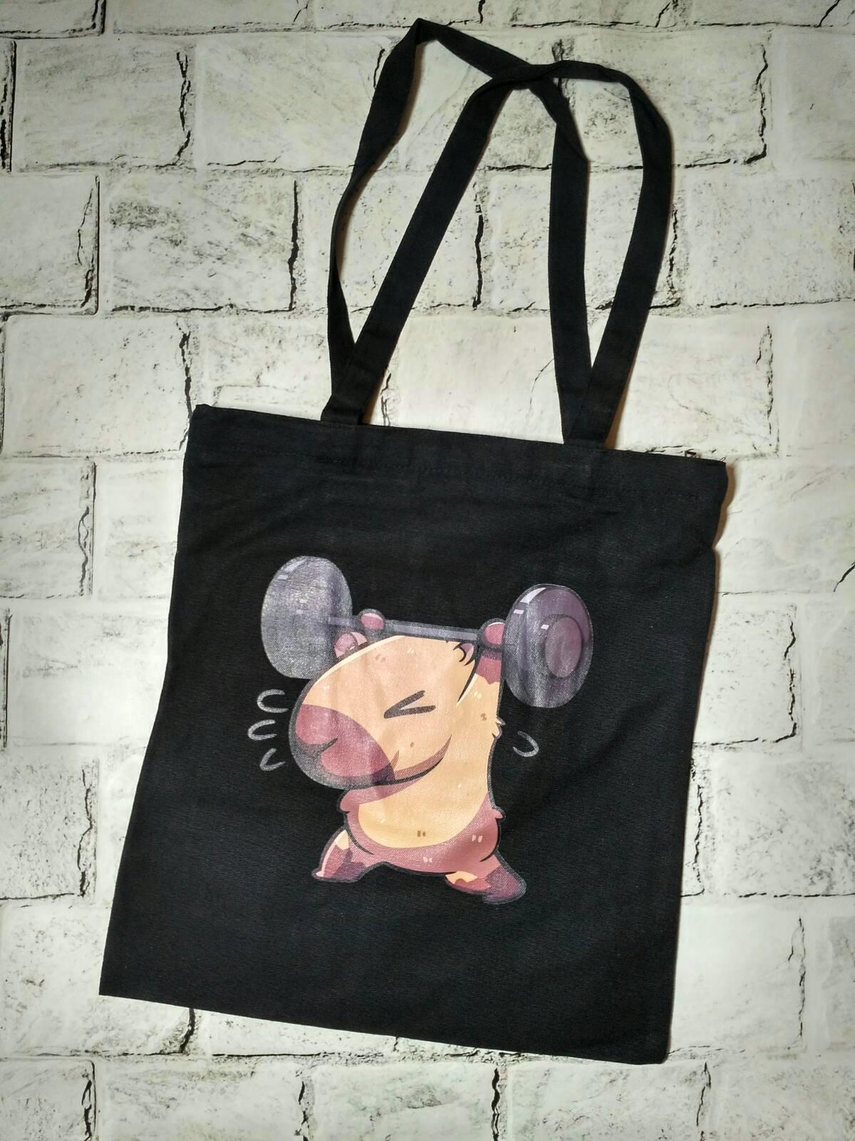 Эко сумка шоппер на молнии Капибара 35х38 см Черный (25-137) Эко сумка шоппер на молнии Капибара 35х38 см Черный (25-137)