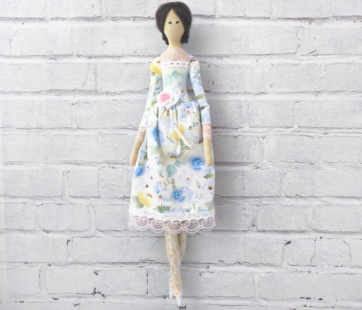 Інтер'єрна лялька в стилі тільда в сукні Блакитний/Рожевий (32200111)