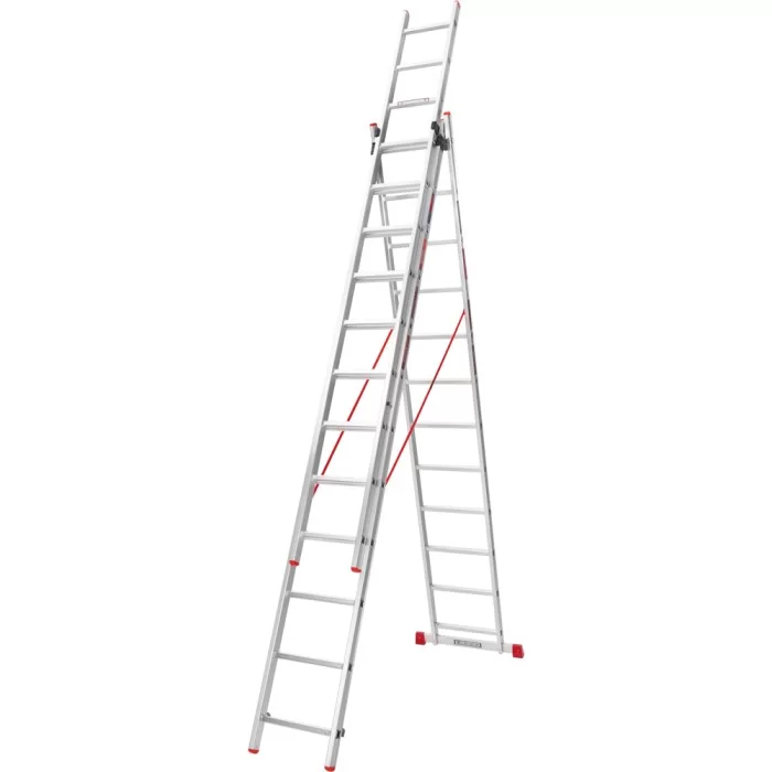 Лестница алюминиевая КВИТКА PRO 3-х секционная 3х12 ступенек (110-9312)
