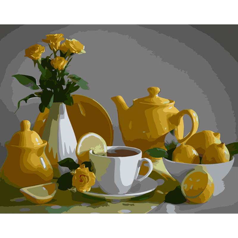 Картина за номерами Strateg Преміум Лимонний натюрморт 40х50 см (GS1002)