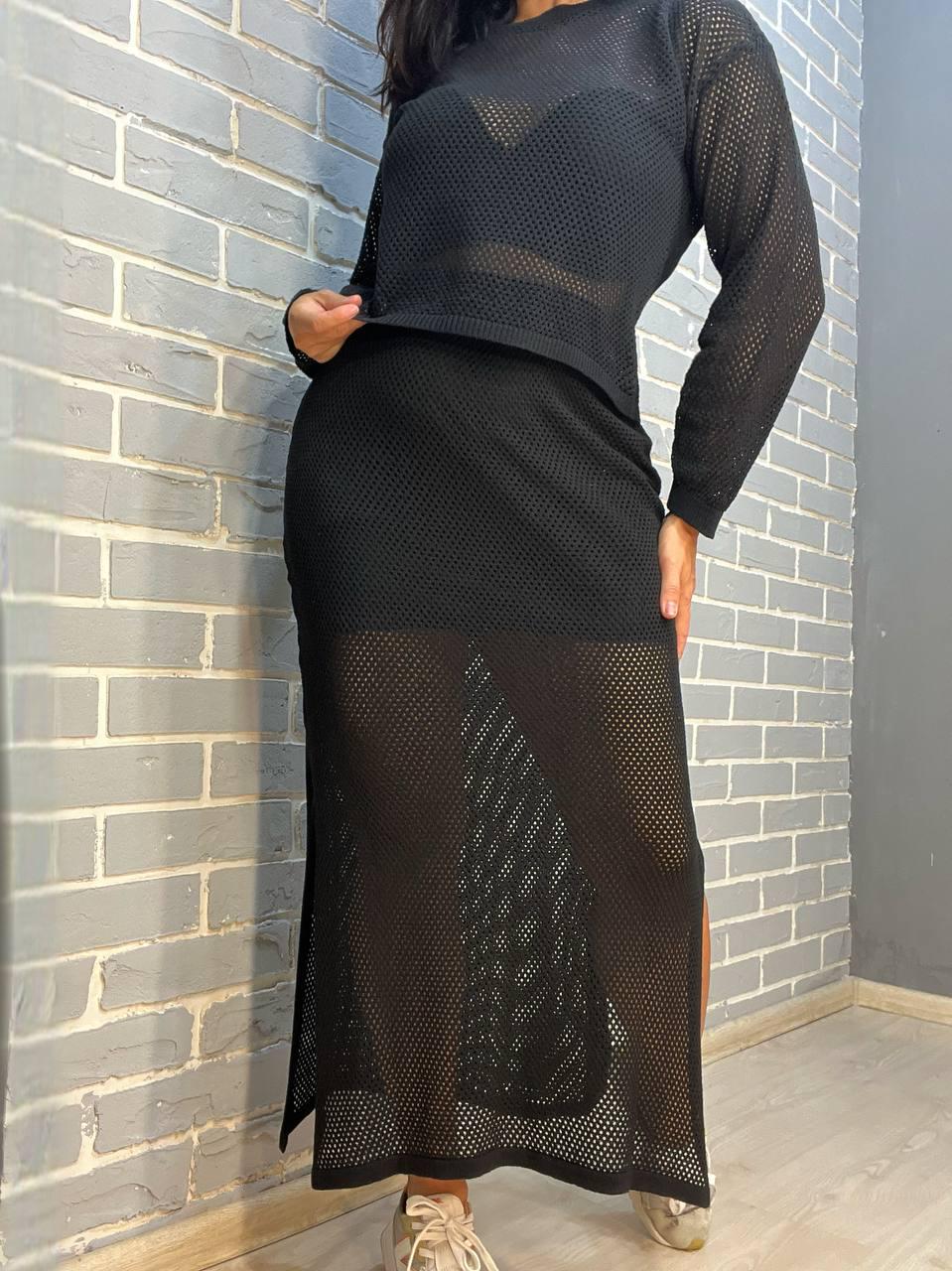 Костюм женский Mintas 2418-4208 длинная юбка с регланом OS Черный (2544)