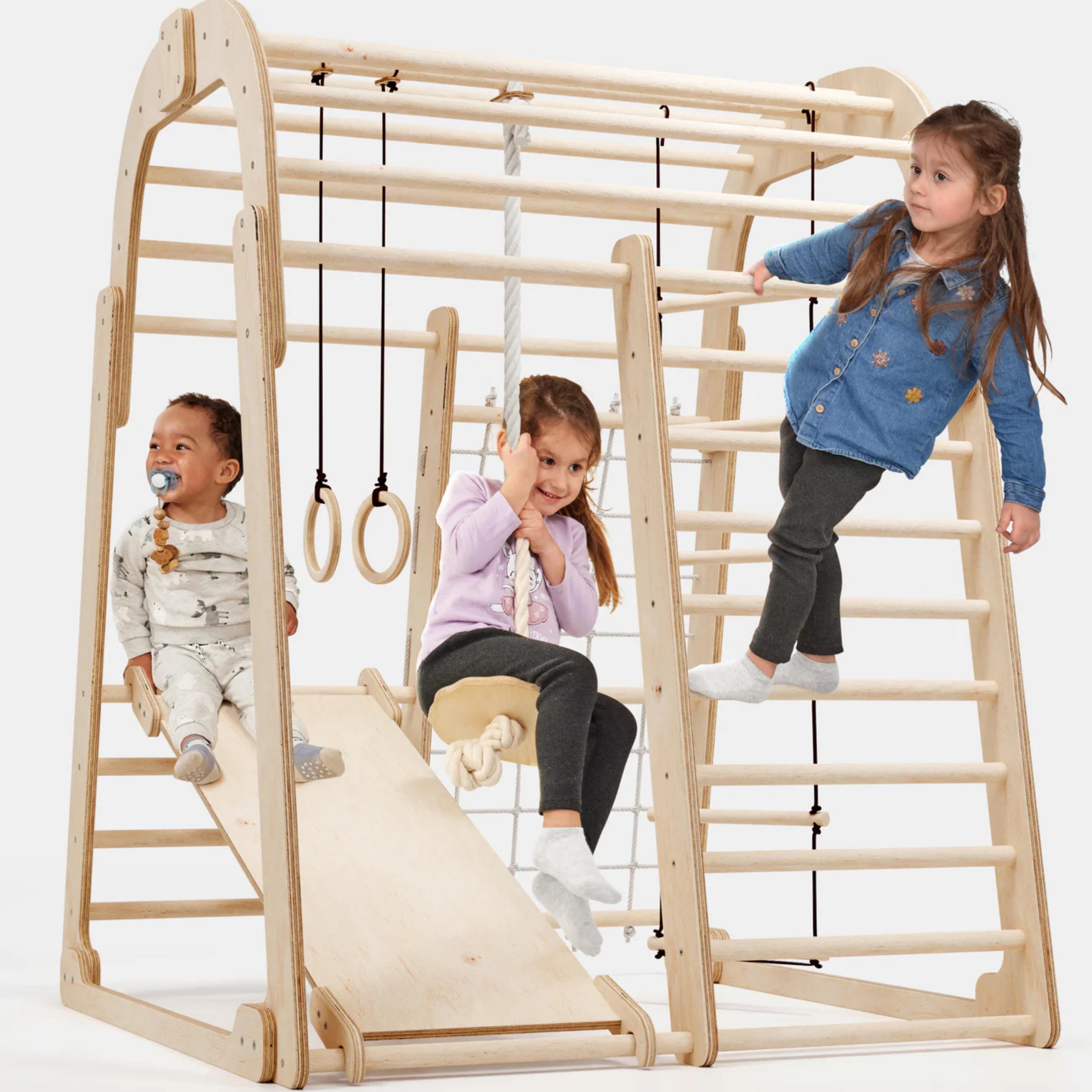 Дитячий ігровий комплекс дерев'яний Goodevas 6в1 та набір гойдалок з гіркою