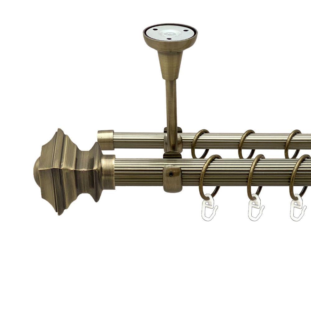 Карниз металевий Orvit Борджеза дворядний відкритий до стелі/рифлена труба/кільце металеве Антик 25/16 мм 240 см (00-00018719)