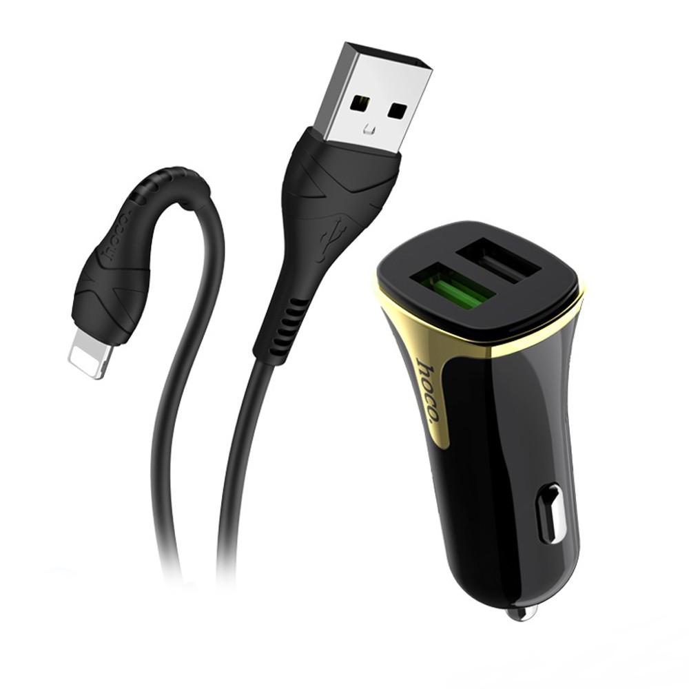 Зарядний пристрій автомобільний Hoco Z31 Universe double port QC3.0 car charger 2 USB 3.4 A Black (03446)