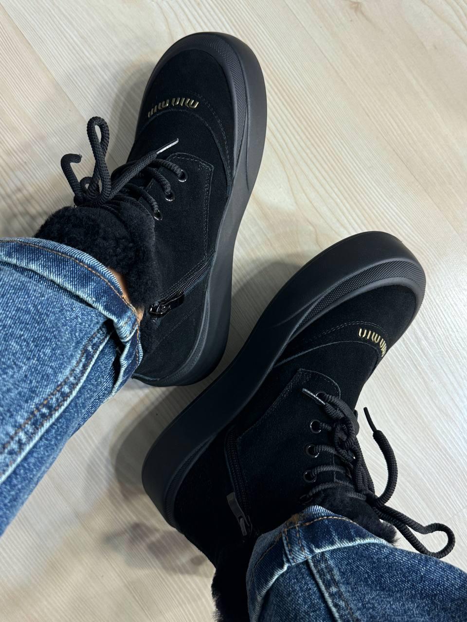 Черевики жіночі Hengji 677-1 замшеві високі кеди на хутрі р. 40 Чорний (5733)