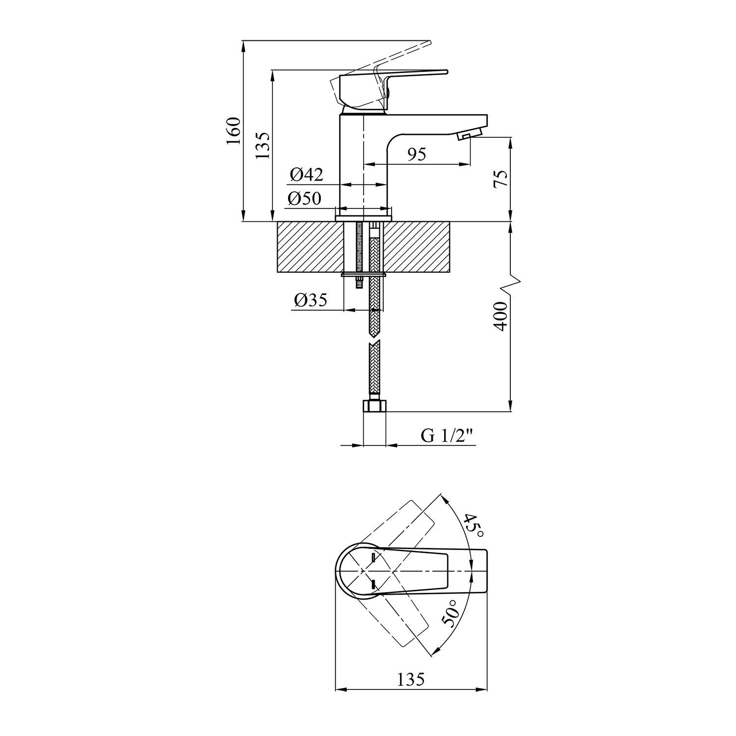 Змішувач для раковини Kroner KRM Brocken C010 CV023594 (38135) - фото 2