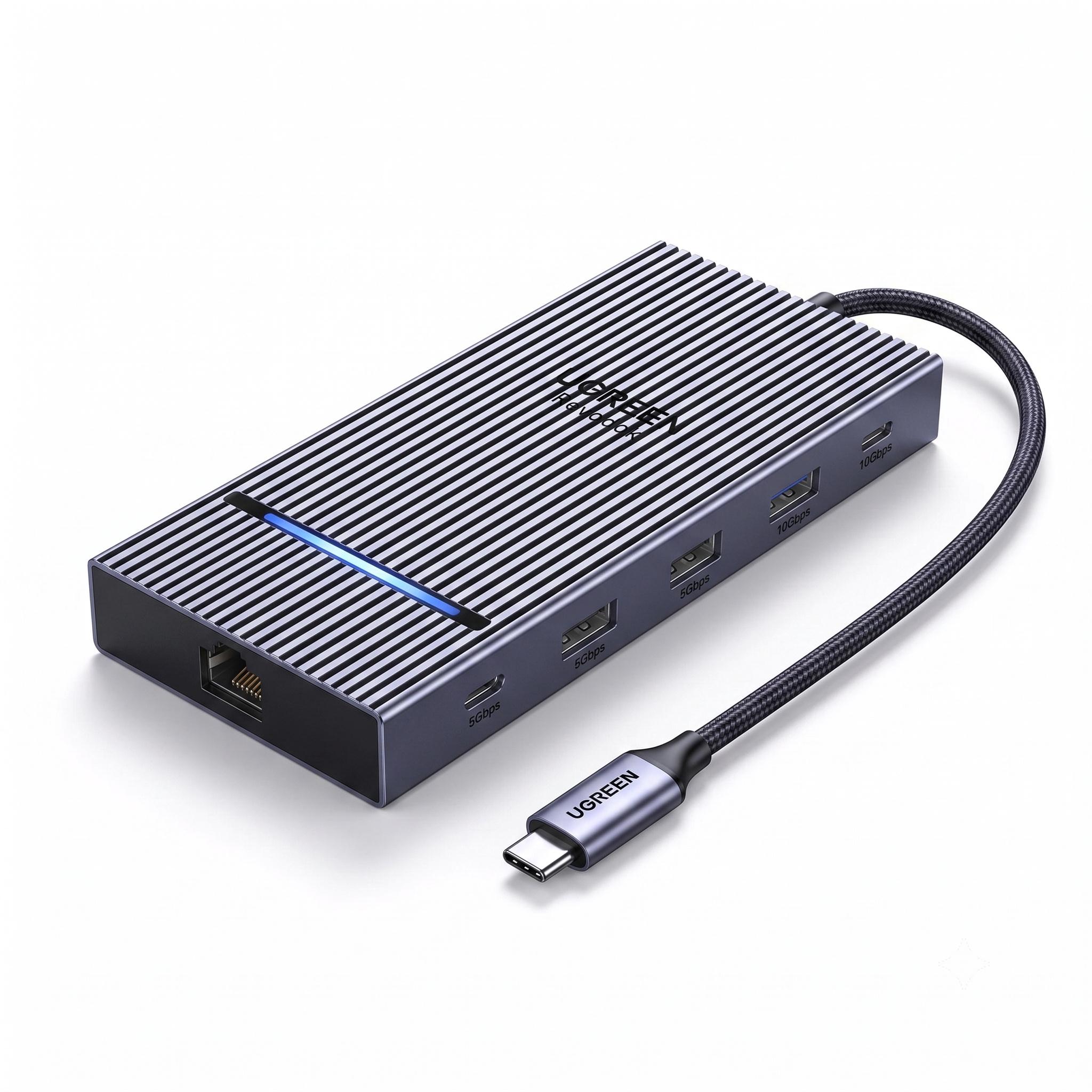 Док-станция USB-C UGREEN Revodok CM886 10в1 DisplayPort 1.4/5 портов USB/3 USB-A/2 USB-C PD 3.0 до 100 Вт Темно-серый (95614)