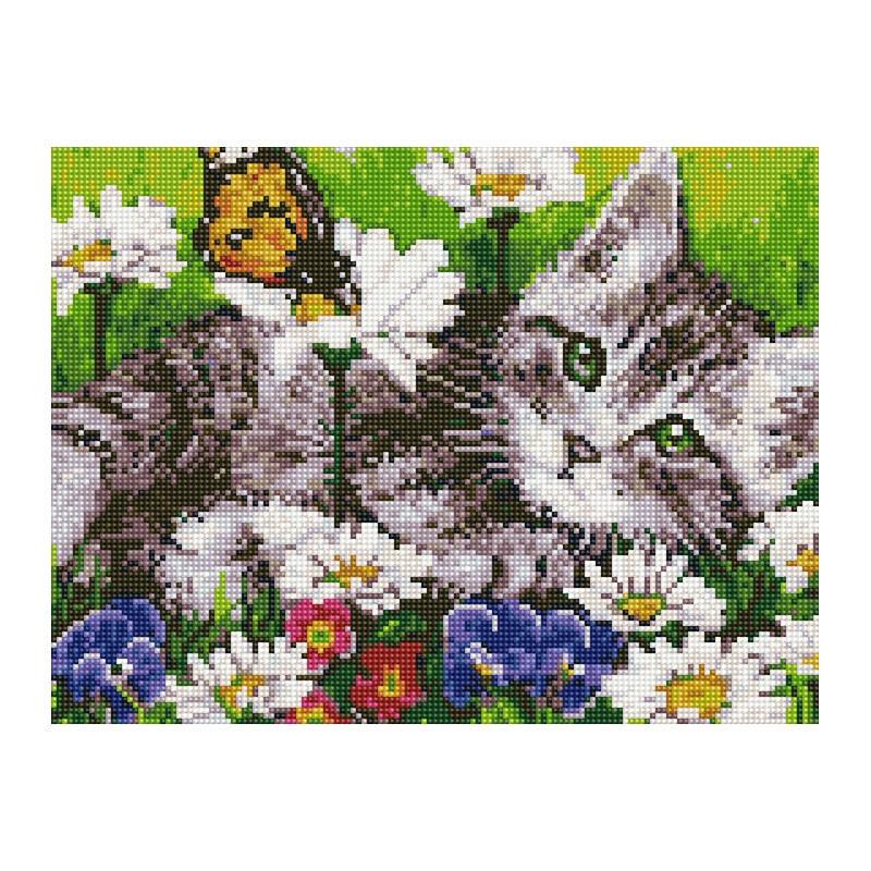 Алмазная мозаика Rainbow Art Котенок среди цветов 40х30 см (EJ1366)