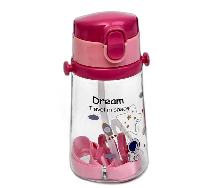 Бутылка-поилка детская с трубочкой/ремешком 450 мл (AN012664)