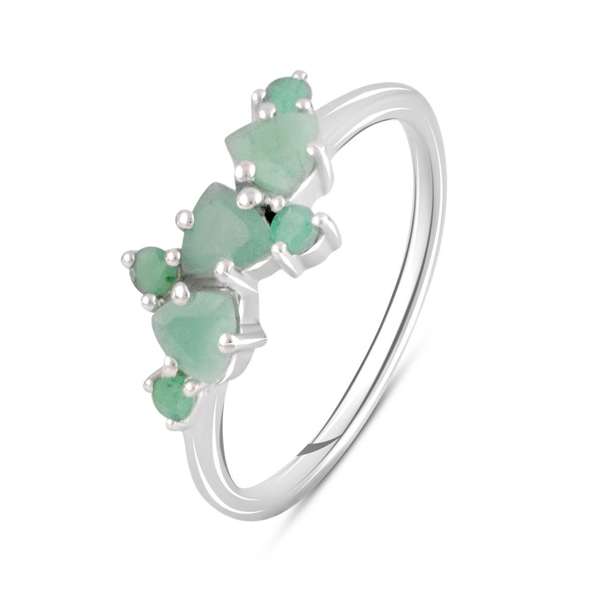 Кольцо серебряное с асимметричными вставками натурального изумруда р. 17