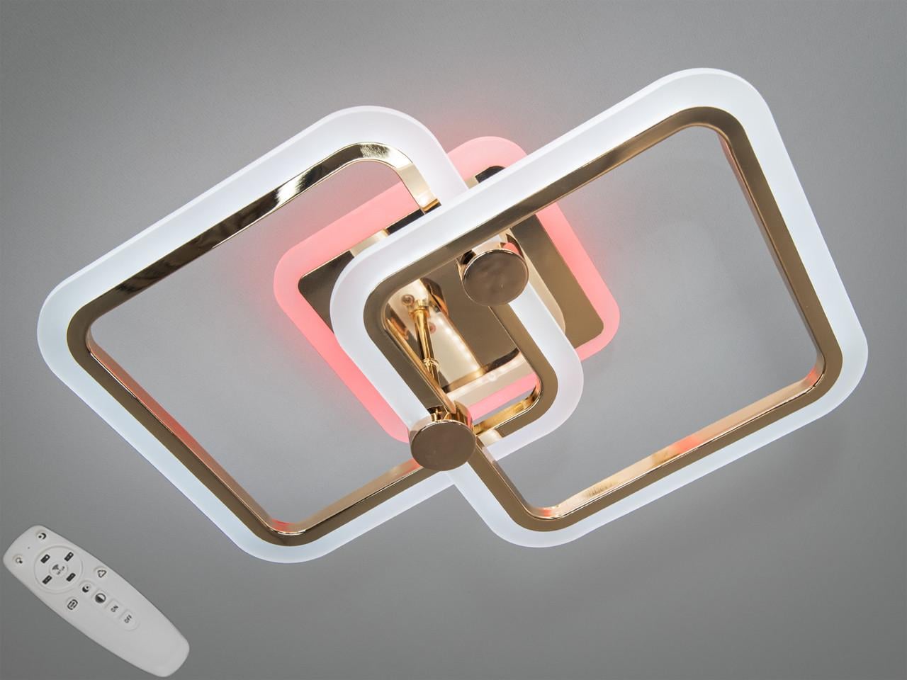 Люстра потолочная EcoLed светодиодная с диммером 50W A8208/2G 3col dim Золотой