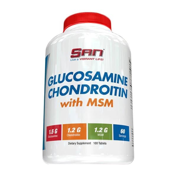 Хондропротектор SAN Glucosamine Chondroitin with MSM глюкозамін 1500 мг хондроїтин і MSM 180 табл.