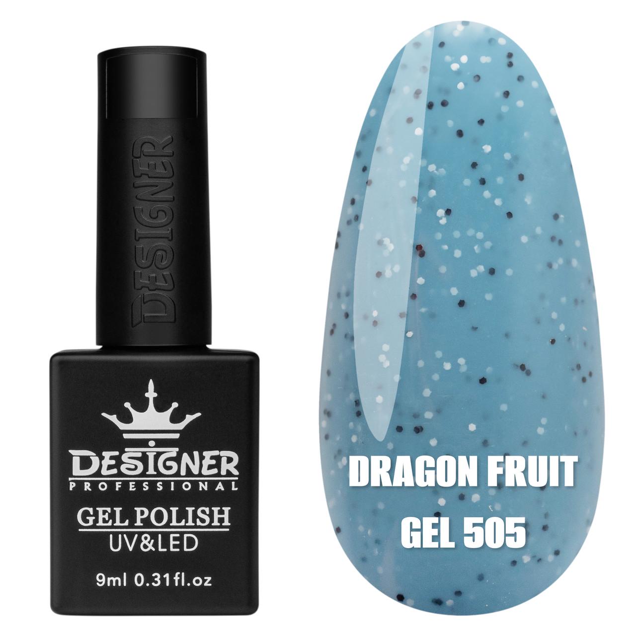 Гель-лак для маникюра Dragon fruit gel Дизайнер с черно-белой крошкой 9 мл Голубой №505