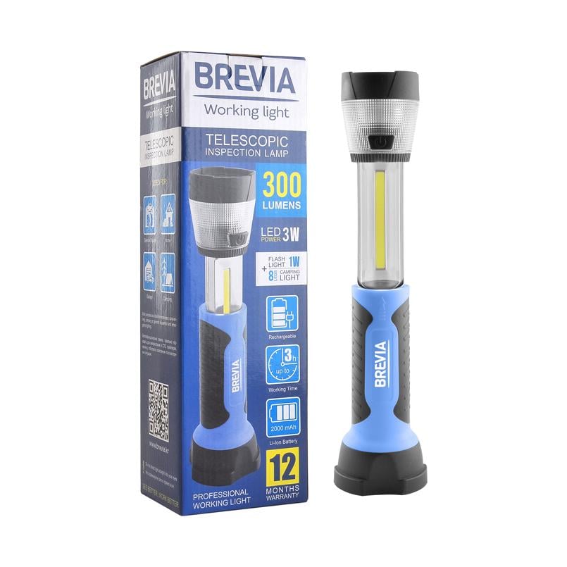 Фонарь инспекционный телескопический Brevia LED 3W COB+1W LED+8LED 300 lm 2000 mAh адаптер AC 220 (11330)