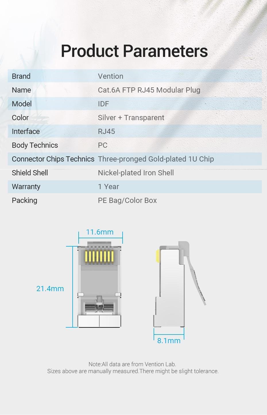 Інтернет-з'єднувачі Vention Cat.6A FTP 8P8C 10 Гбіт/с роз'єм RJ45 LAN RJ 45 Ethernet 10 шт. Сріблястий (IDFR0-10) - фото 9