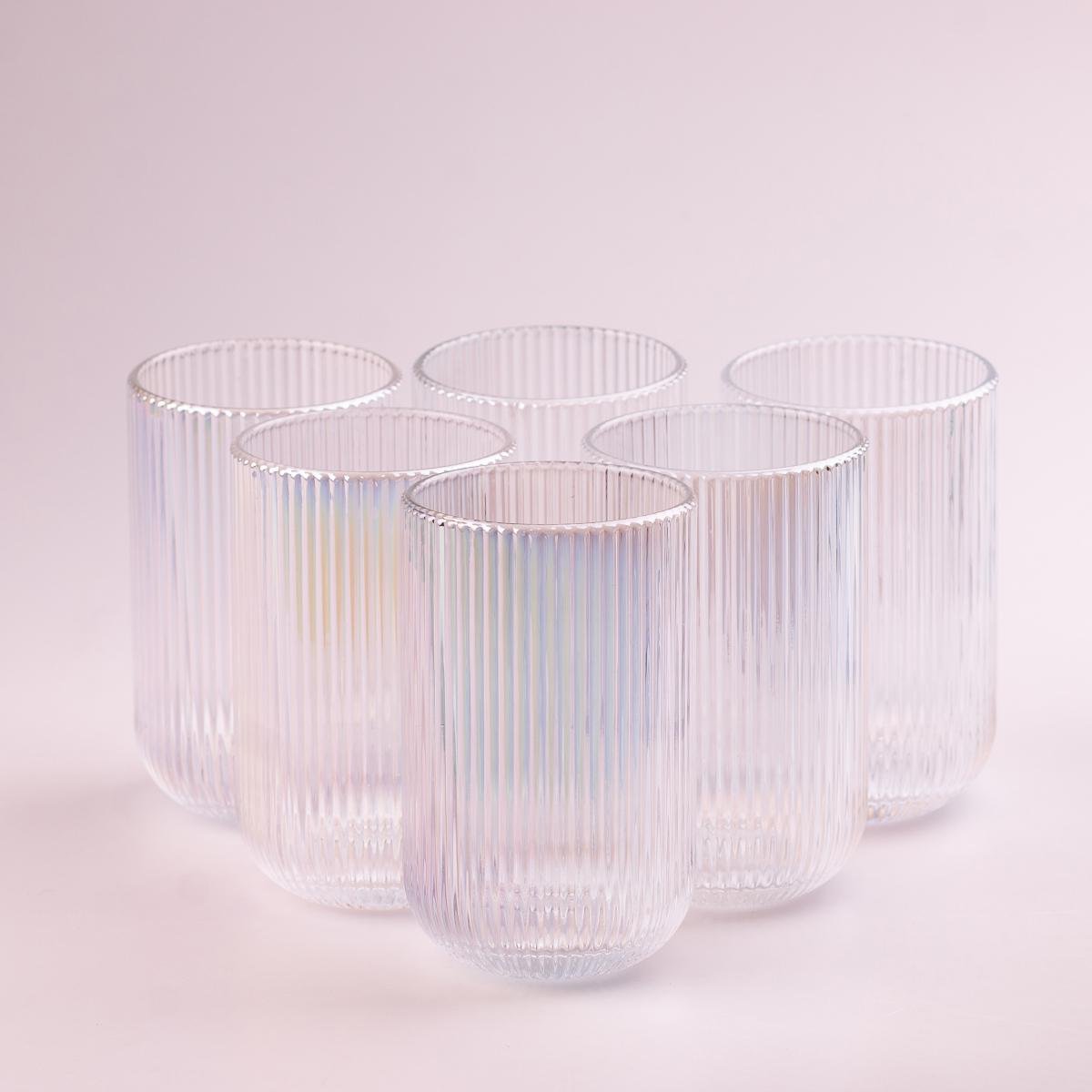 Набор стаканов высокие фигурные ребристые из толстого стекла 6 шт. Rainbow (HP7113RB)