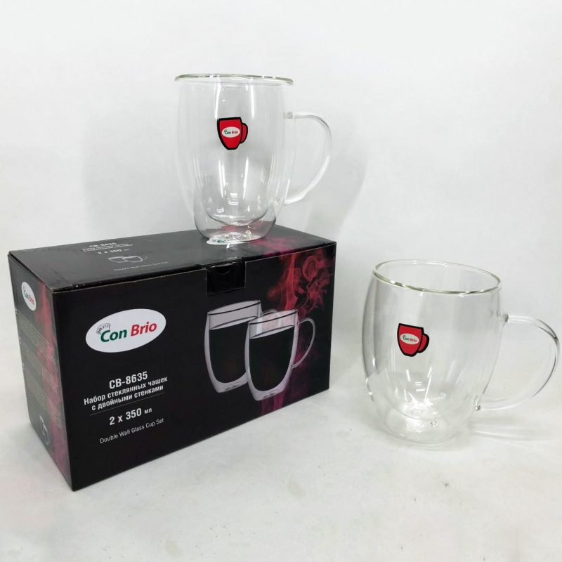 Чашки стеклянные Con Brio CB-8635-2 с двойным дном 350 мл 2 шт. (tf4849) - фото 5 Чашки стеклянные Con Brio CB-8635-2 с двойным дном 350 мл 2 шт. (tf4849) - фото 5