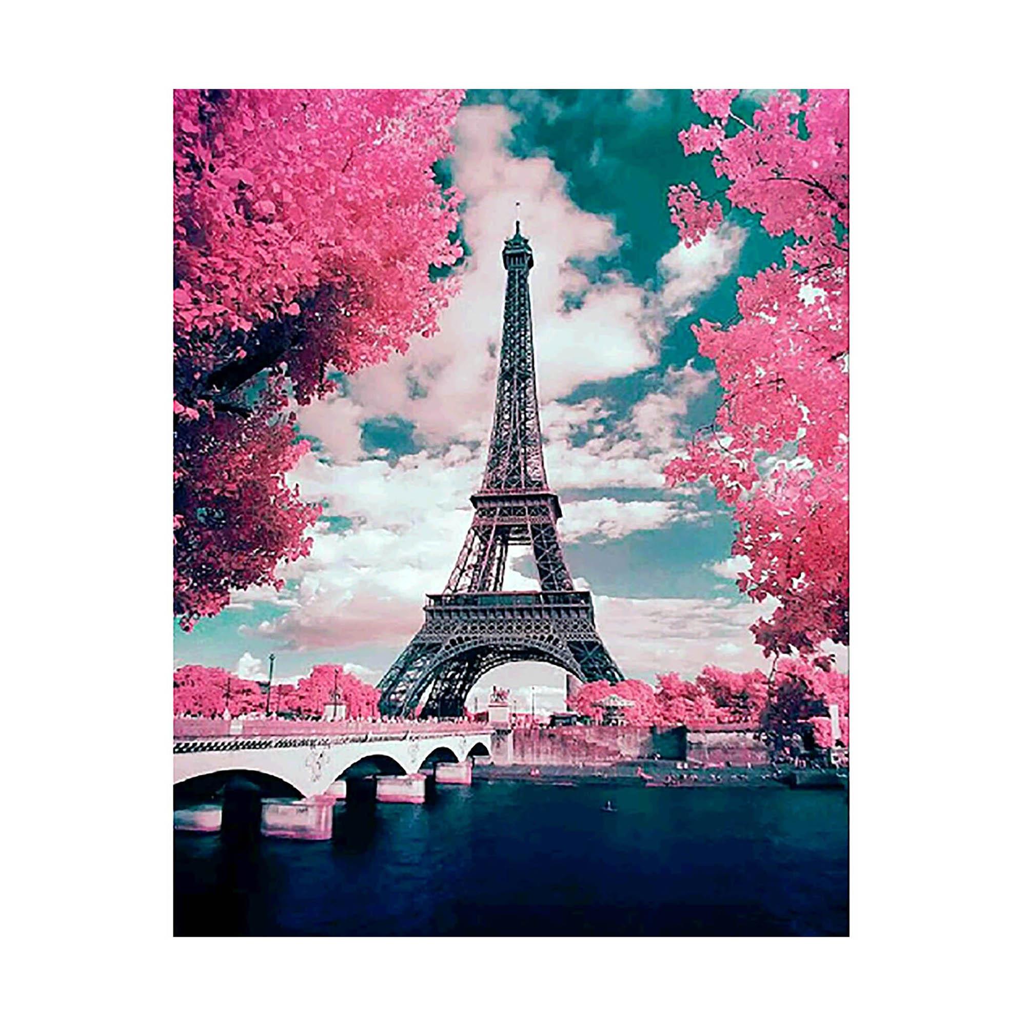 Алмазная мозаика Strateg Эйфелевая башня в цвету деревьев 40х50 см (Str-FA40133)