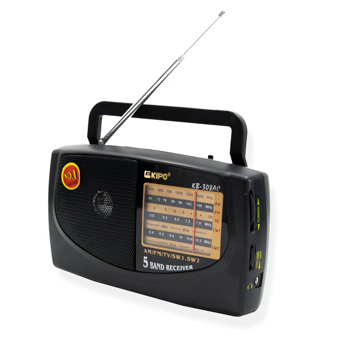 Міні-радіоприймач FM/TV/AM/SW1-2 Kipo KB-308AC Чорний (1009216-Black) - фото 1