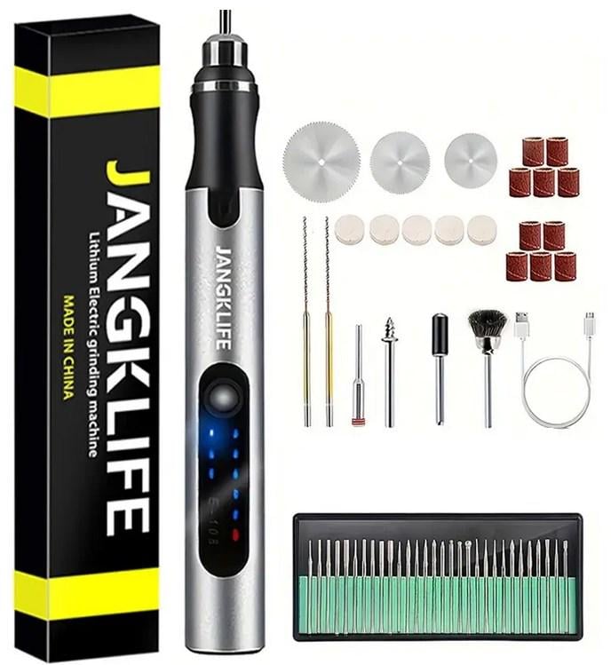 Гравер беспроводной JangKlife Е108 USB 15000 об/мин/56 аксессуаров/мини дремель/фрезер по дереву/дрель (1543)