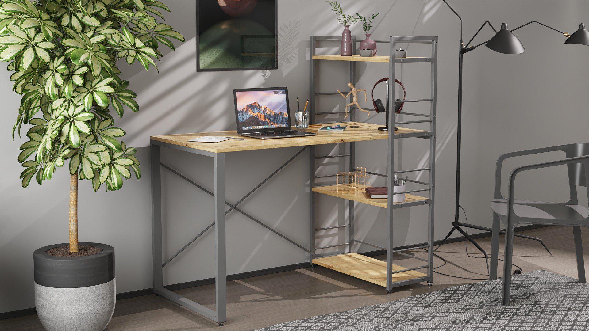 Письменный стол Ferrum-decor Konekt с этажеркой металл/ДСП 16 мм Серый/Дуб Артизан (FRD-104232) - фото 1