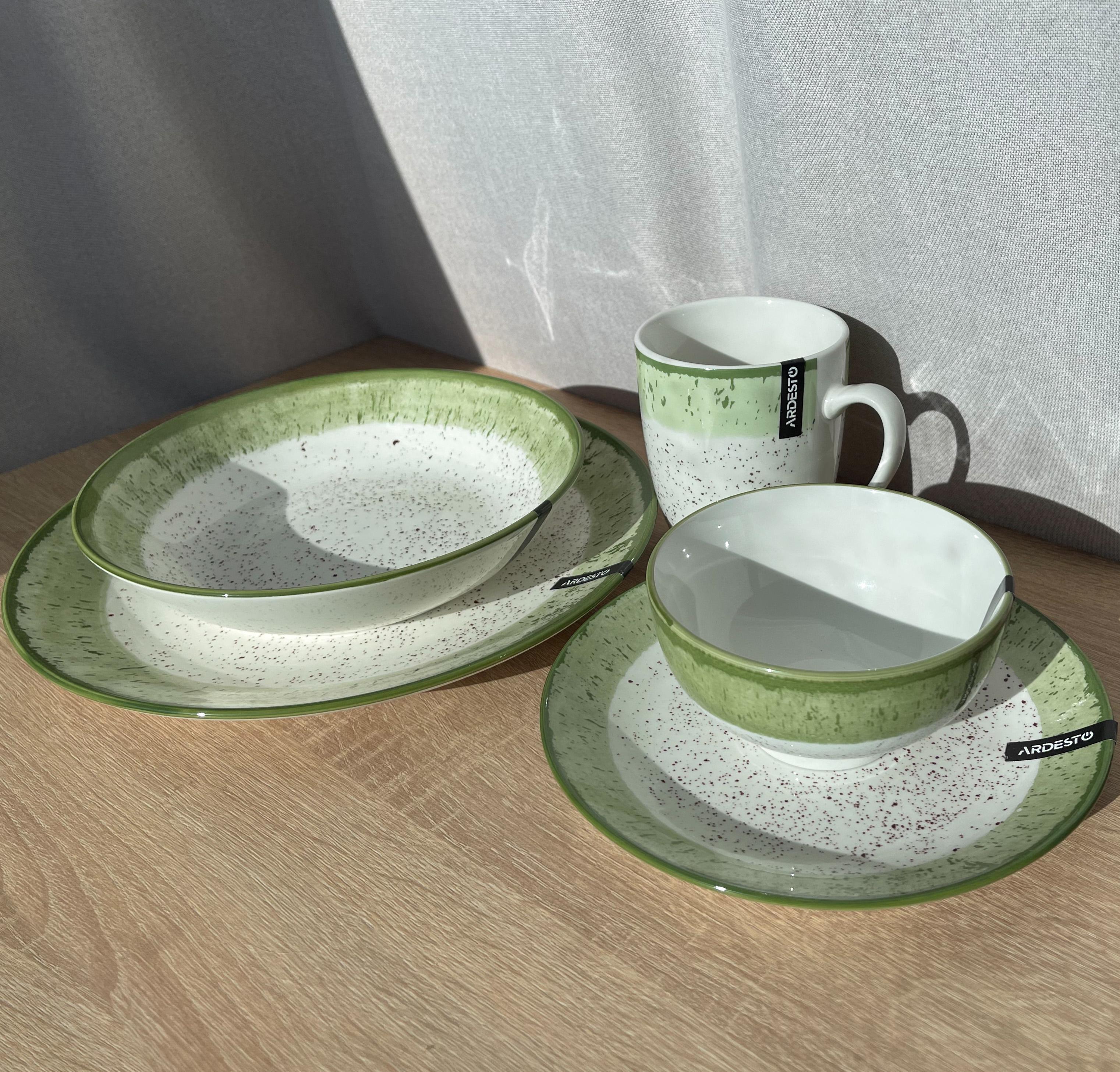 Столовый сервиз Ardesto Siena 5 предметов 1 персона фарфор Бело-зеленый - фото 2 Столовый сервиз Ardesto Siena 5 предметов 1 персона фарфор Бело-зеленый - фото 2