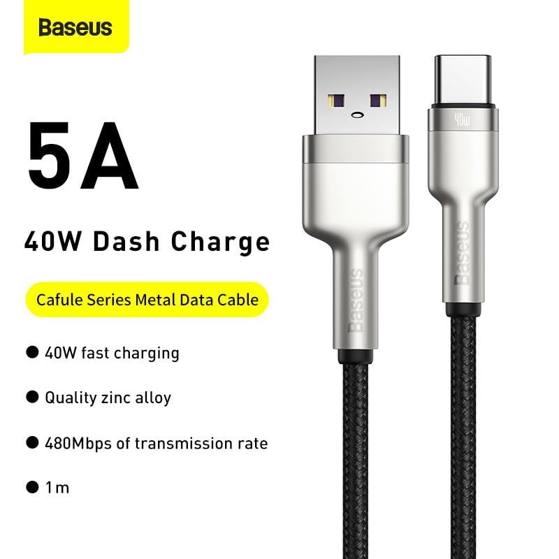 USB-кабель BASEUS Type-C Cafule Series 5A 40W 1 м  Black - фото 2