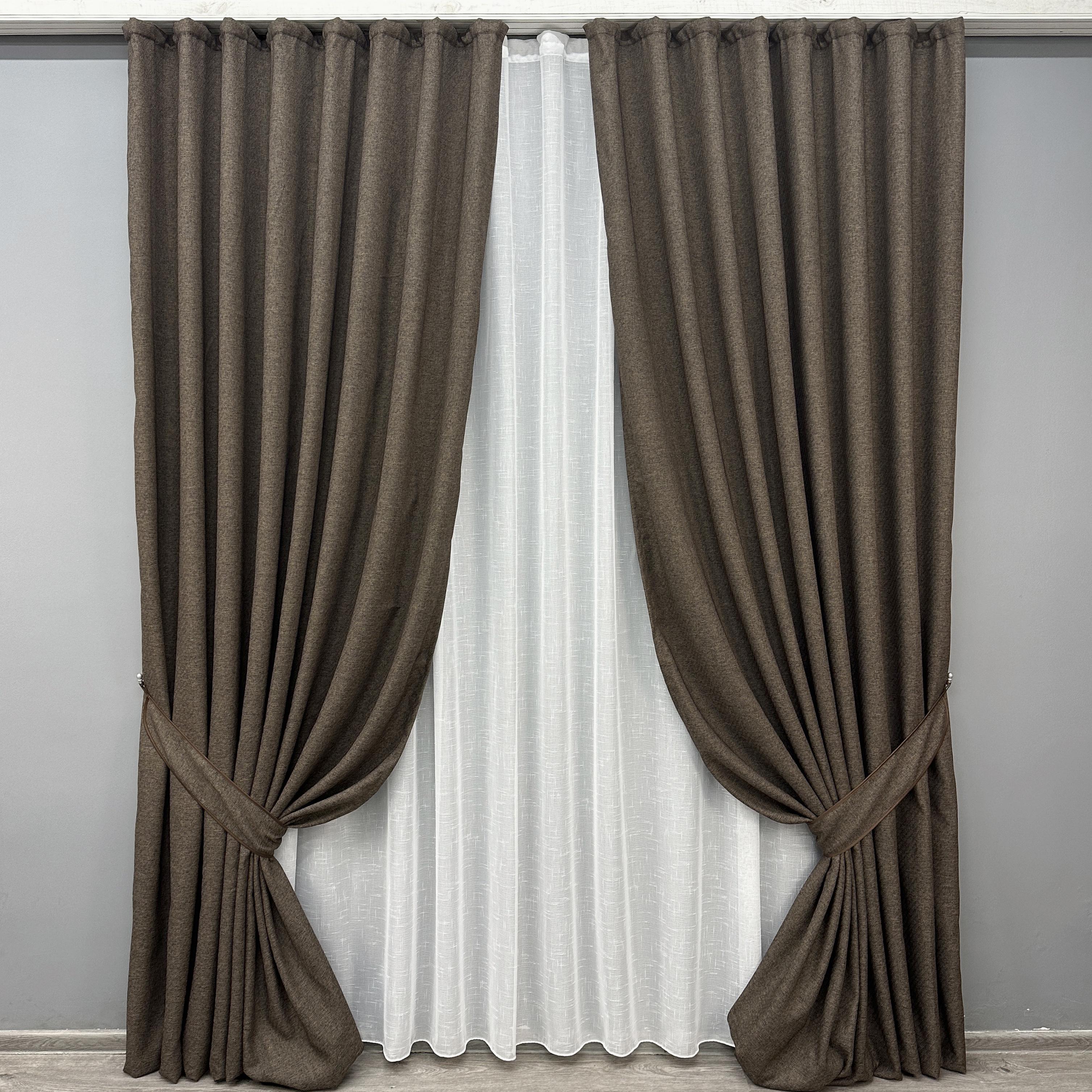 Комплект готовых штор VR-Textil ELEMENTA №1867ш лен 200х270 см 2 шт. Венге (32-181)