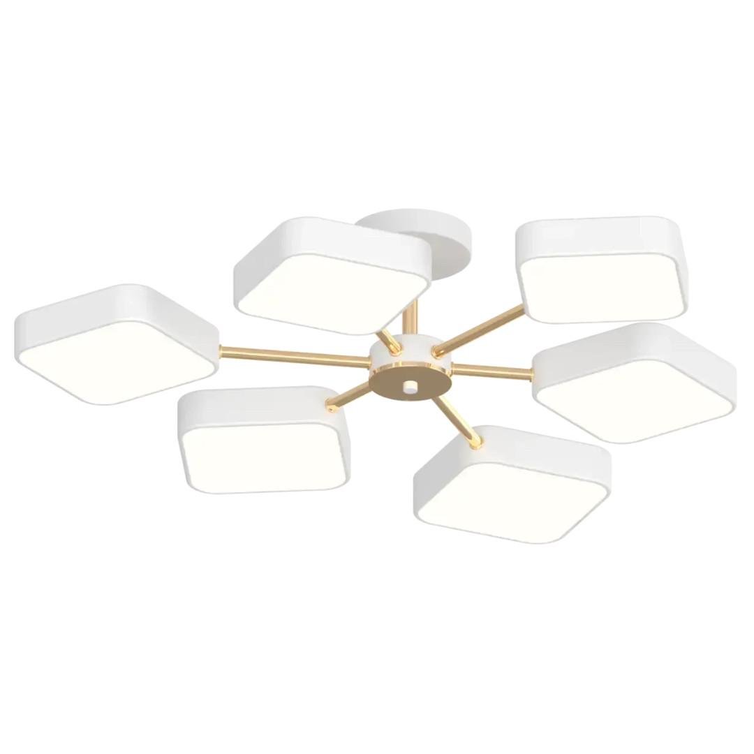 Люстра светодиодная Valeso с квадратными плафонами 108W 3000/4200/6000К Белый/Золотой (XI3351-6)