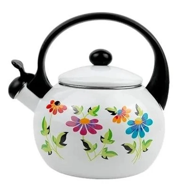 Чайник со свистком Kamille KM-1030 с рисунком из эмалированной стали 2,2 л Белый (150-84-1030) - фото 1