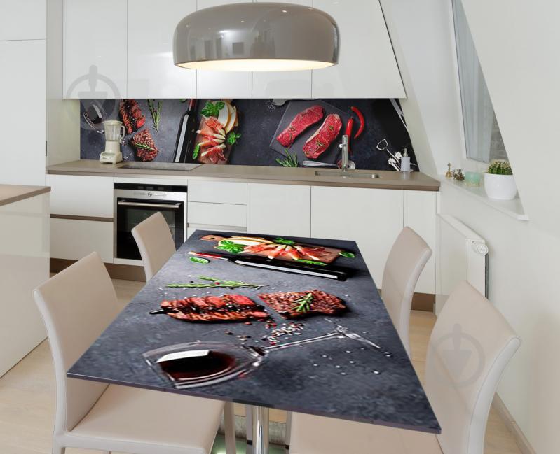 Наклейка 3Д виниловая на стол Zatarga «Стейк и вино» 600х1200 мм для домов, квартир, столов, кофейн, кафе Наклейка 3Д виниловая на стол Zatarga «Стейк и вино» 600х1200 мм для домов, квартир, столов, кофейн, кафе