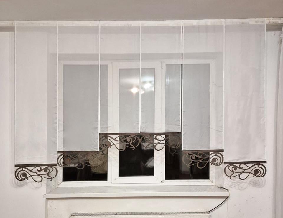 Комплект панельних фіранок Firanka Ажур 6 шт. карниз 240 см Молочний з коричневим низом (40_5п)