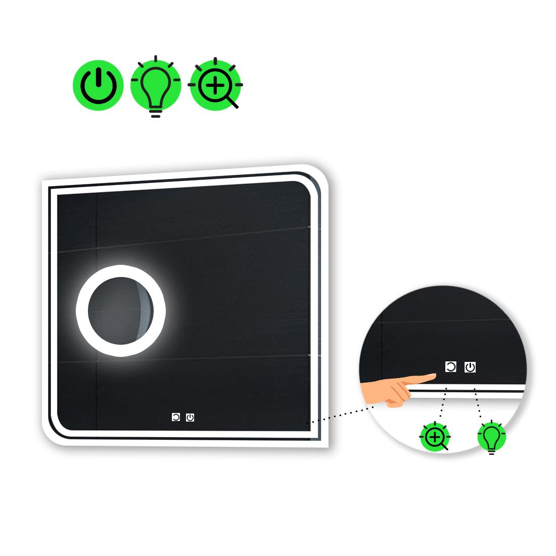 Зеркало с LED подсветкой Federica с двумя сенсорами и линзой с подсветкой 60x60 см (Federicak09)