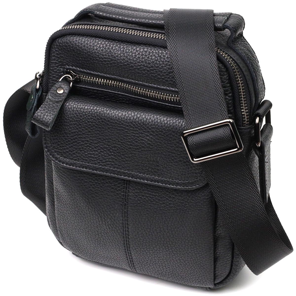 Мужская сумка на плечо Vintage Bag 22148 из натуральной кожи Черный