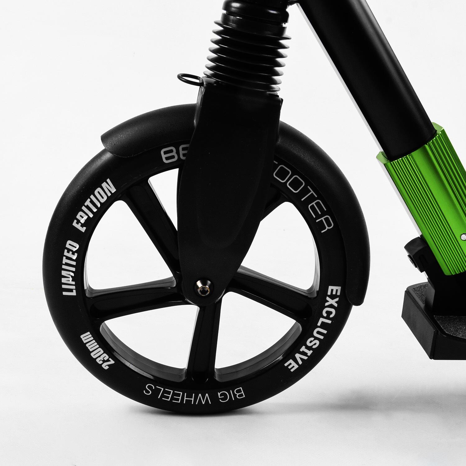 Самокат двухколесный Best Scooter колеса PU складной амортизатор Black/Green (105427) - фото 6