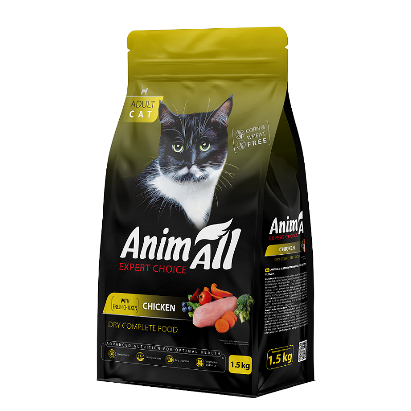 Корм сухой для кошек AnimAll Полнорационный со свежей курицей 1,5 кг (2998381771)