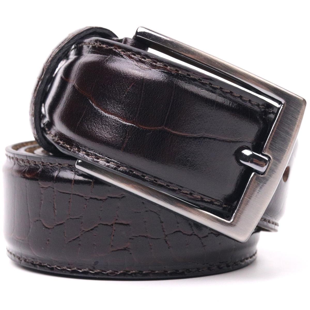 Ремень мужской брючный Karya Belt 21395 из натуральной кожи с тиснением под крокодила Коричневый