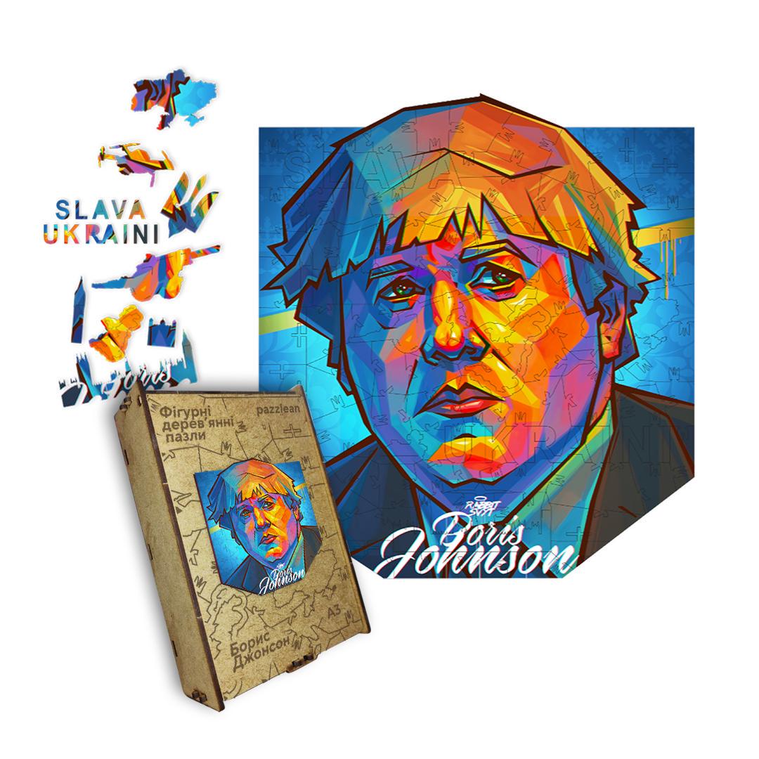 Пазл дерев'яний Борис Джонсон у дерев'яній коробці А4 100 ел. (puzzlean-1285-DER-А4)