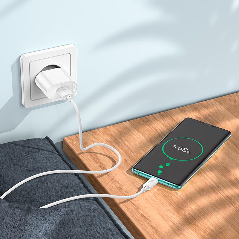 Зарядний пристрій Hoco Type-C Cable Fighter C109A 1USB 18W 3A QC White (562214) - фото 9 Зарядний пристрій Hoco Type-C Cable Fighter C109A 1USB 18W 3A QC White (562214) - фото 9