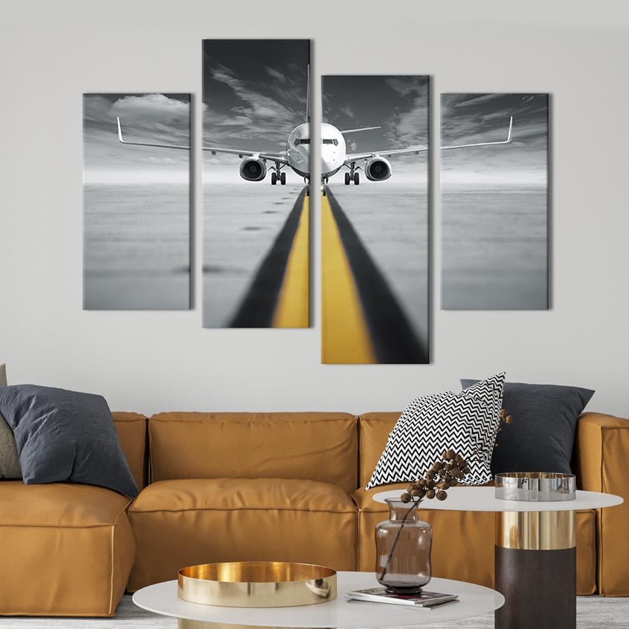 Картина модульная из 4 частей Большой авиалайнер на взлетной полосе L 129x90 см (109-42)