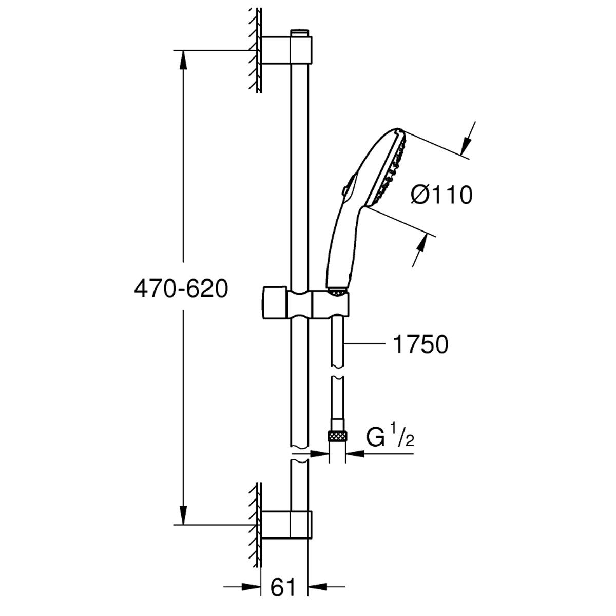 Душовий комплект із штангою Grohe Tempesta 261622433 Чорний (218532) - фото 5