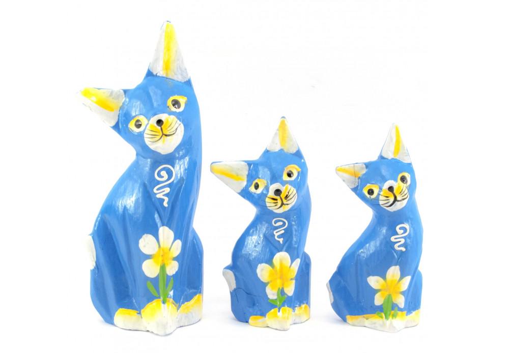Статуэтка Кошки деревянные 3 шт. 15х5х3 см Синий