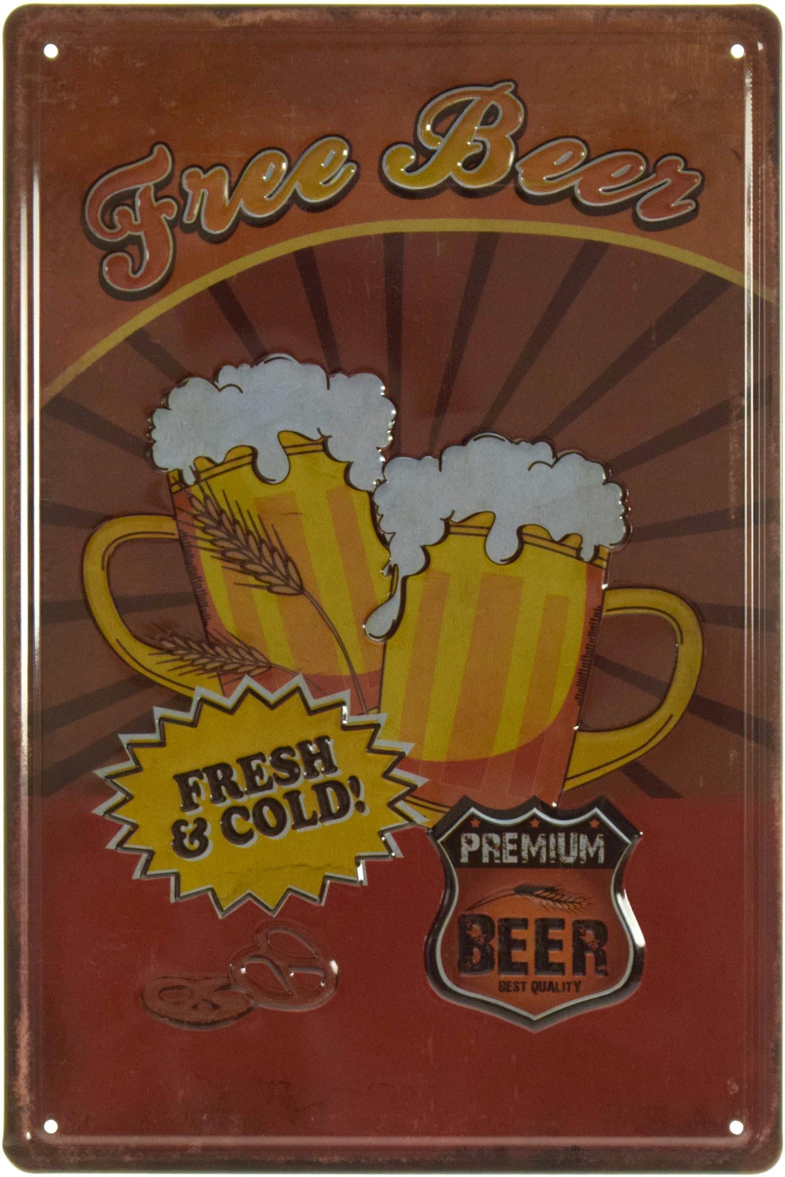 Табличка металлическая Бесплатное Пиво Свежее И Холодное!/Free Beer Fresh & Cold! 20x30 см