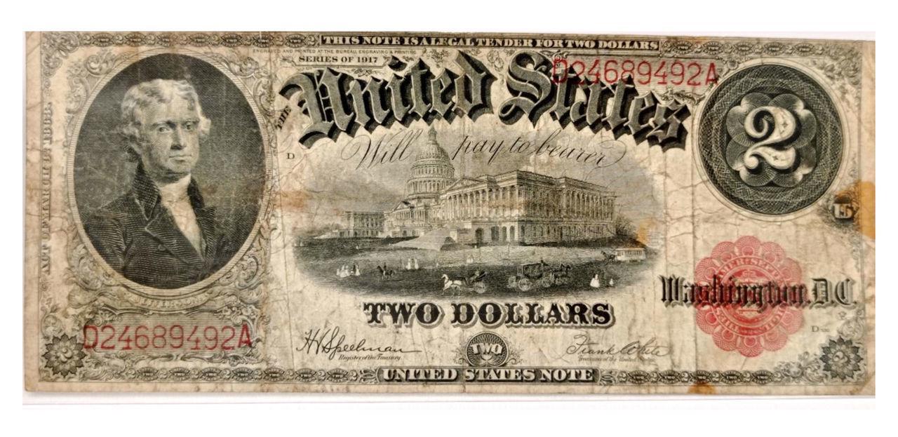 Банкнота 2 доллара D 24689492 A США 1917 г.