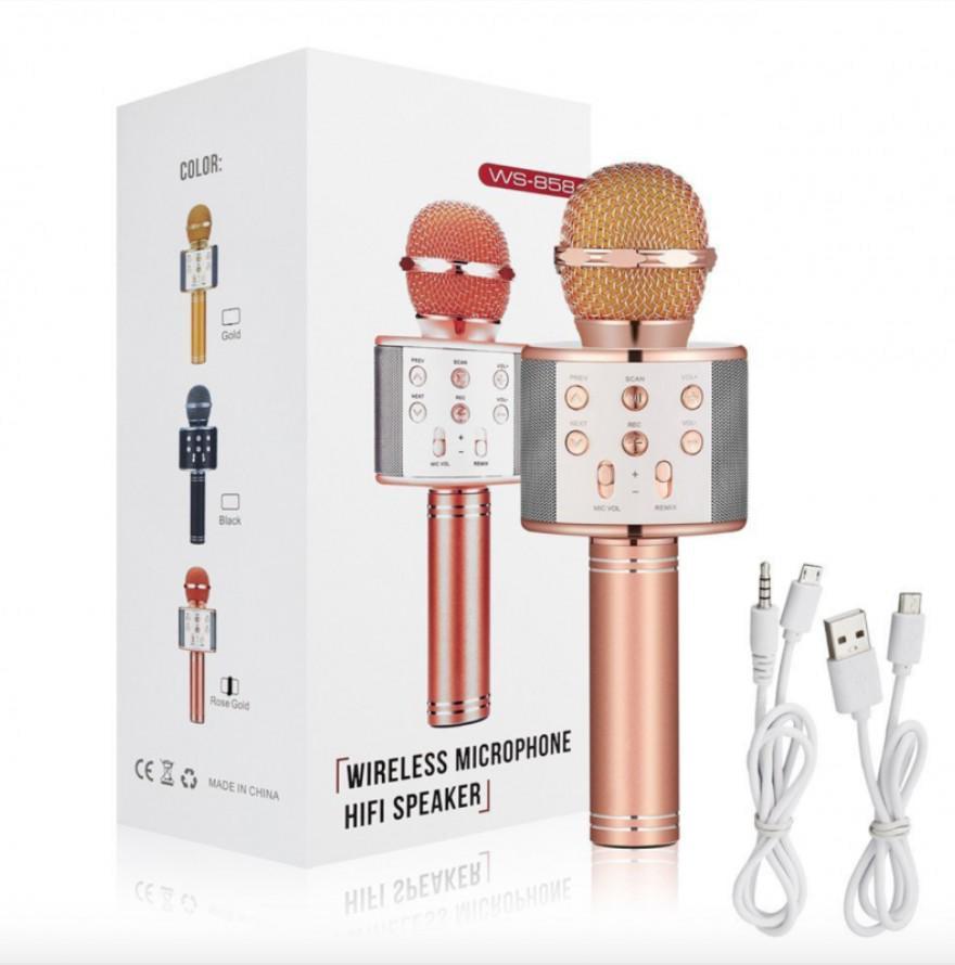 Микрофон для караоке меняющего голос WSTER WS-858 Bluetooth Розовое Золото (9192)