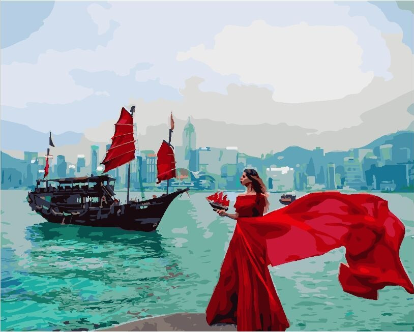 Картина по номерам Brushme Девушка у набережной Гонг-Конга (GX24920)