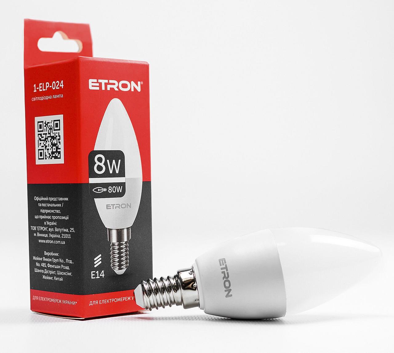 Светодиодная LED-лампа ETRON 8W C37 4200K 220V E14 дневной свет 1-ELP-024 (2221395387)