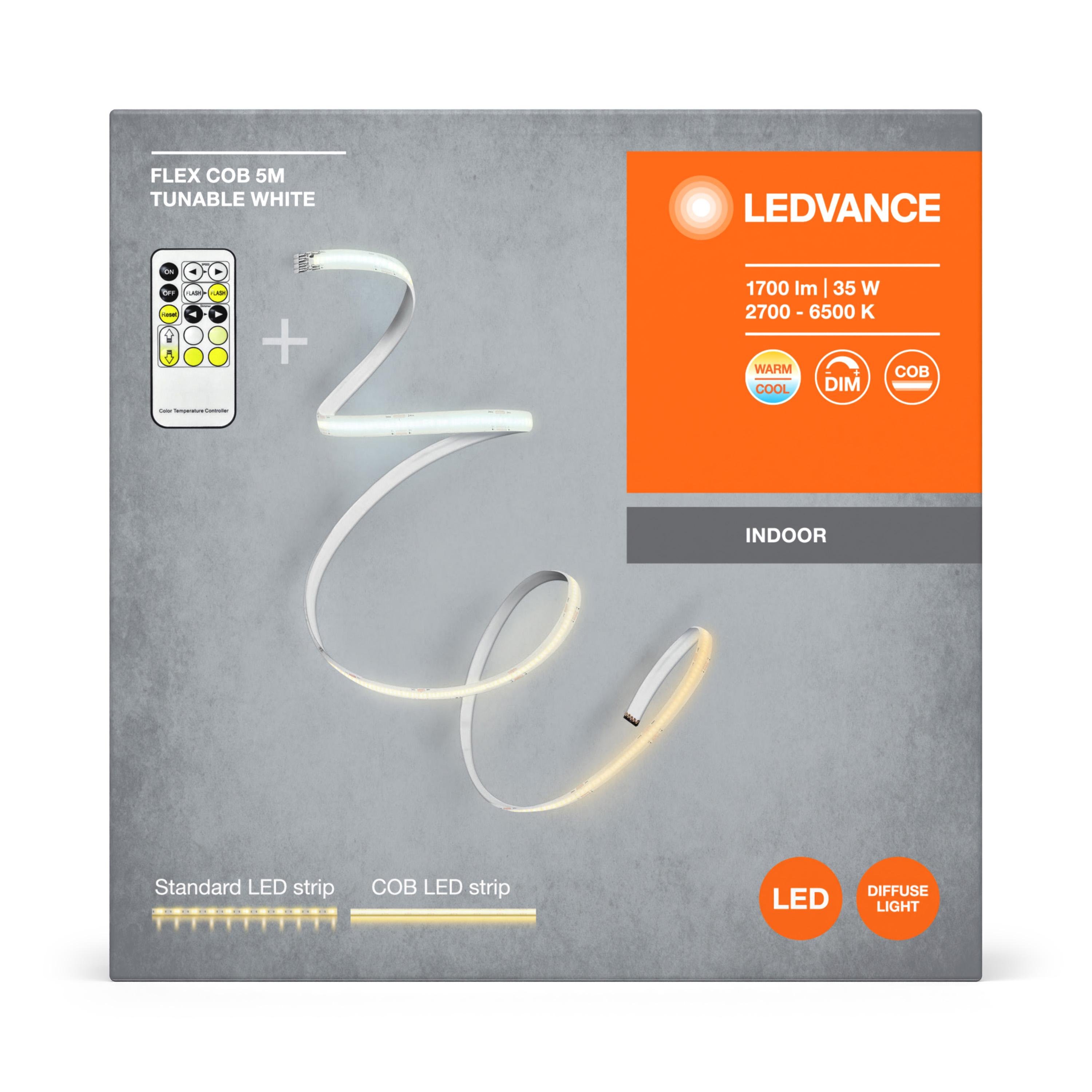 Світлодіодна стрічка Ledvance з пультом та акумулятором 35W 220V 1700lm 2700-6500K IP20 DIM 5000х1,8х10 мм (4099854095221) - фото 4 Світлодіодна стрічка Ledvance з пультом та акумулятором 35W 220V 1700lm 2700-6500K IP20 DIM 5000х1,8х10 мм (4099854095221) - фото 4