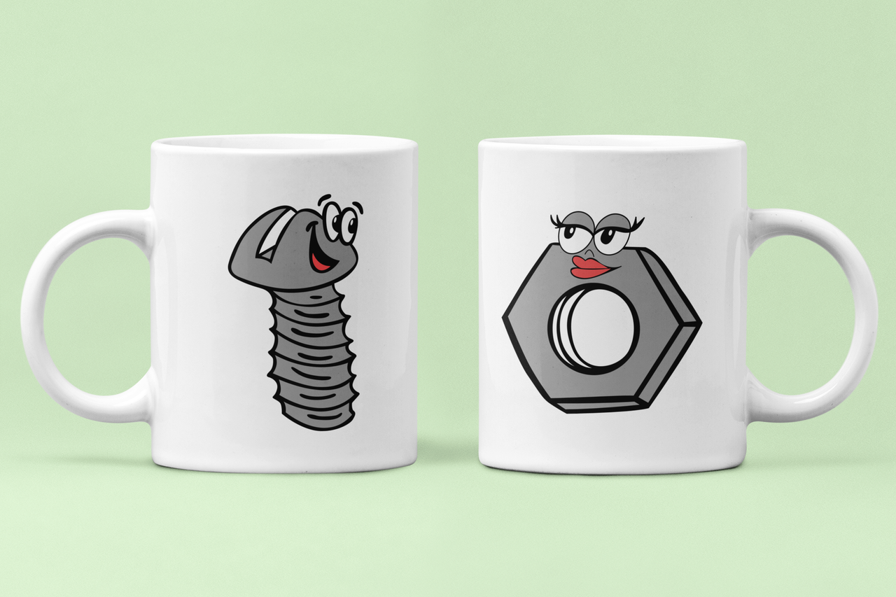 Чашки парные Болт и гайка для влюбленных 330 мл Белый (ВЛ58Ч)